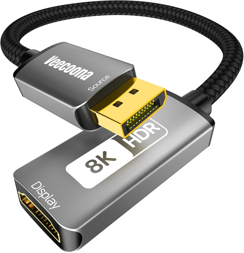 Veecoona DisplayPort 1.4 to HDMI 2.1 Adapter [8K@60Hz, 4K@120Hz] Unidirectional DP Source to HDMI Display Converter Display Port Adapter for PC RTX/AMD Card - Not Work with PS5 - Image 1